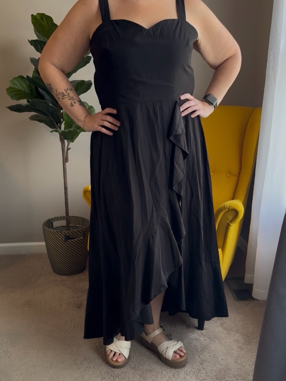 Black Ruffle High-low Midi Dress - Women's Elegant Sundress